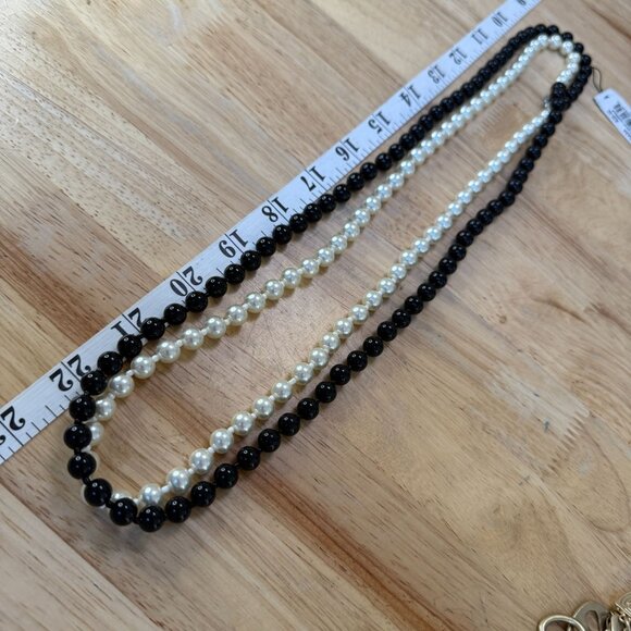 Cookie Lee Necklace Pearl  Black & White Double Strand Beaded Design Classic - Picture 3 of 9